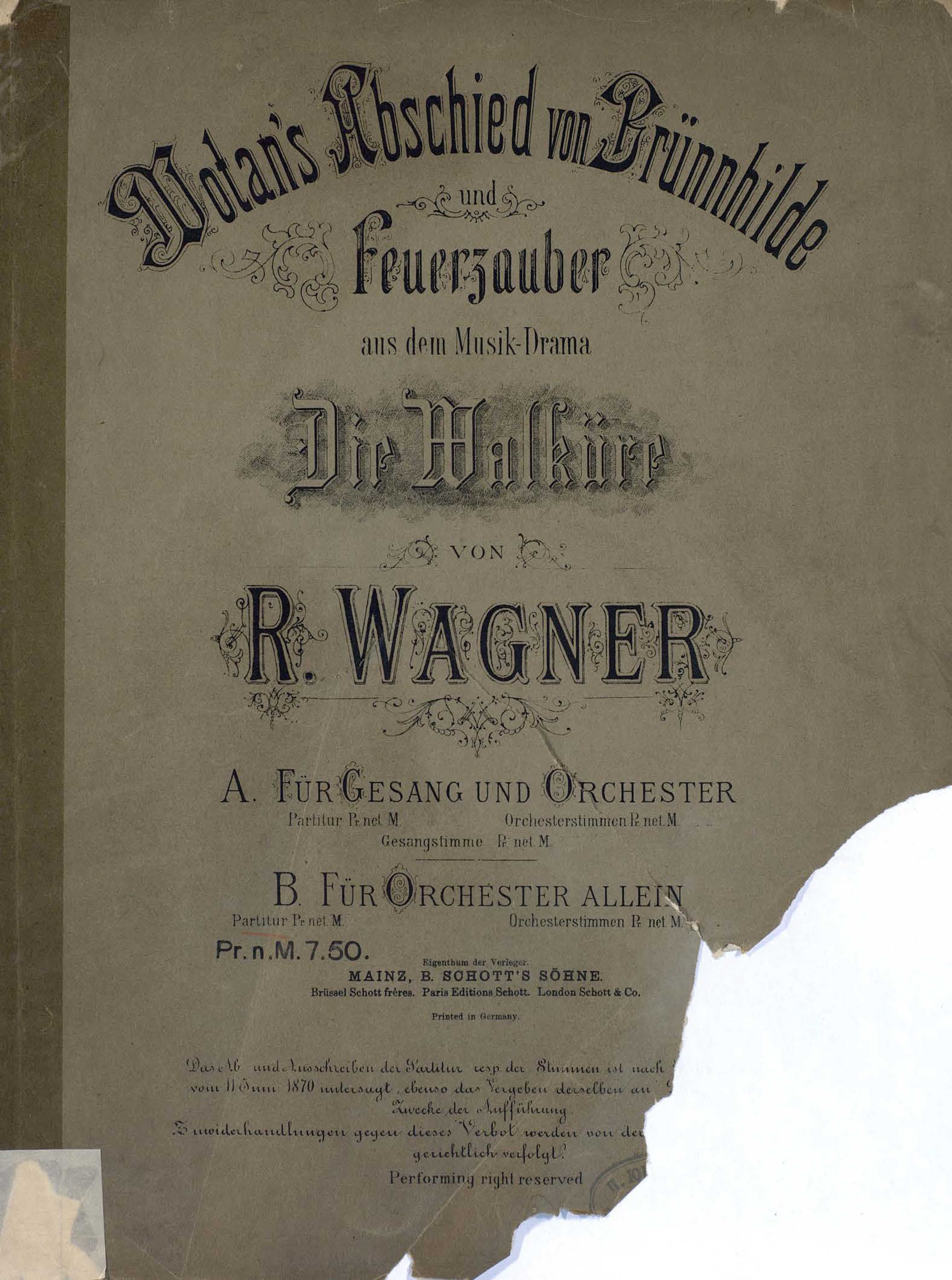 Обложка книги «Wotan's Abschied von Brunnhilde u. Feuerzauber aus dem Musik-Drama "Die Walkure" v. R. Wagner»