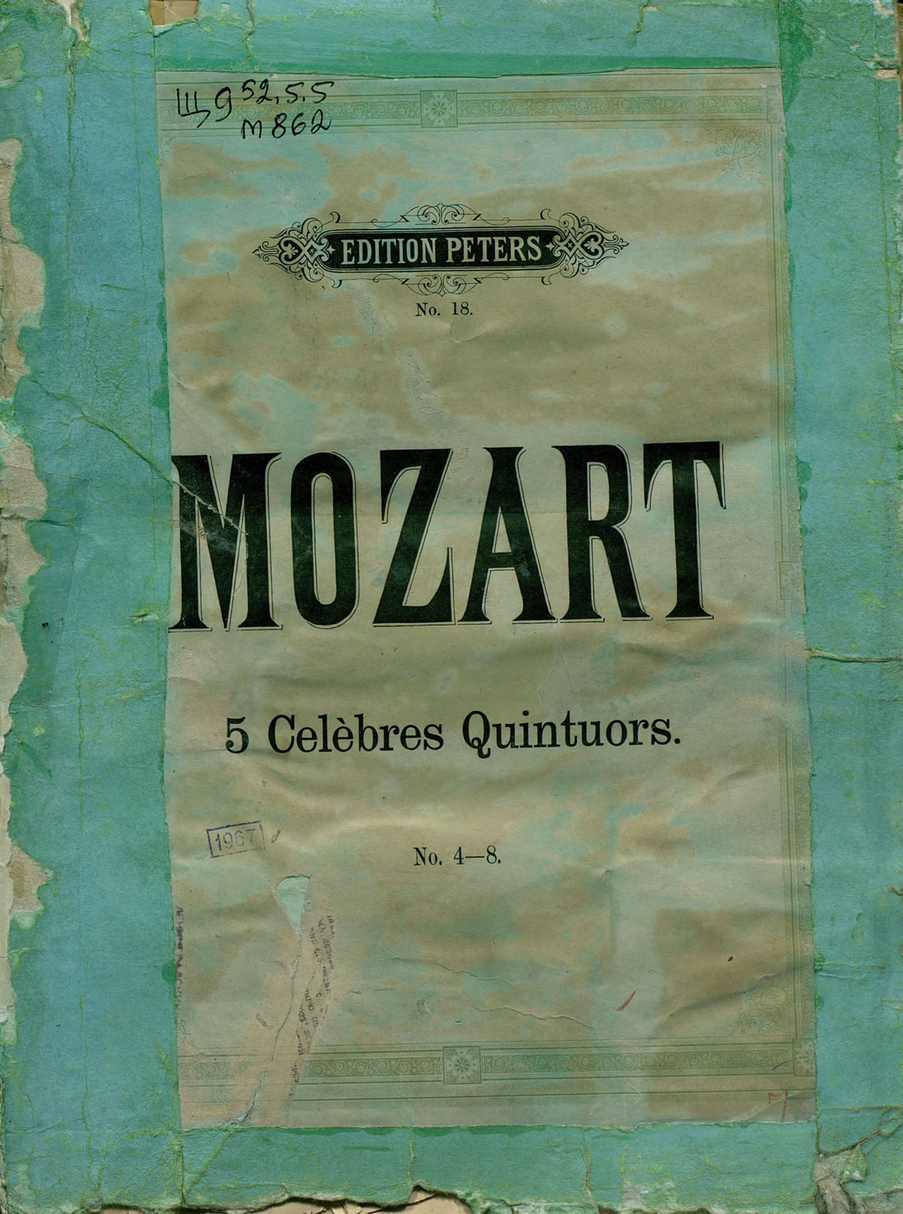 Обложка книги «Collection de Quintuors pour 2 Violons, 2 Violas et Violoncelle par W. A. Mozart»