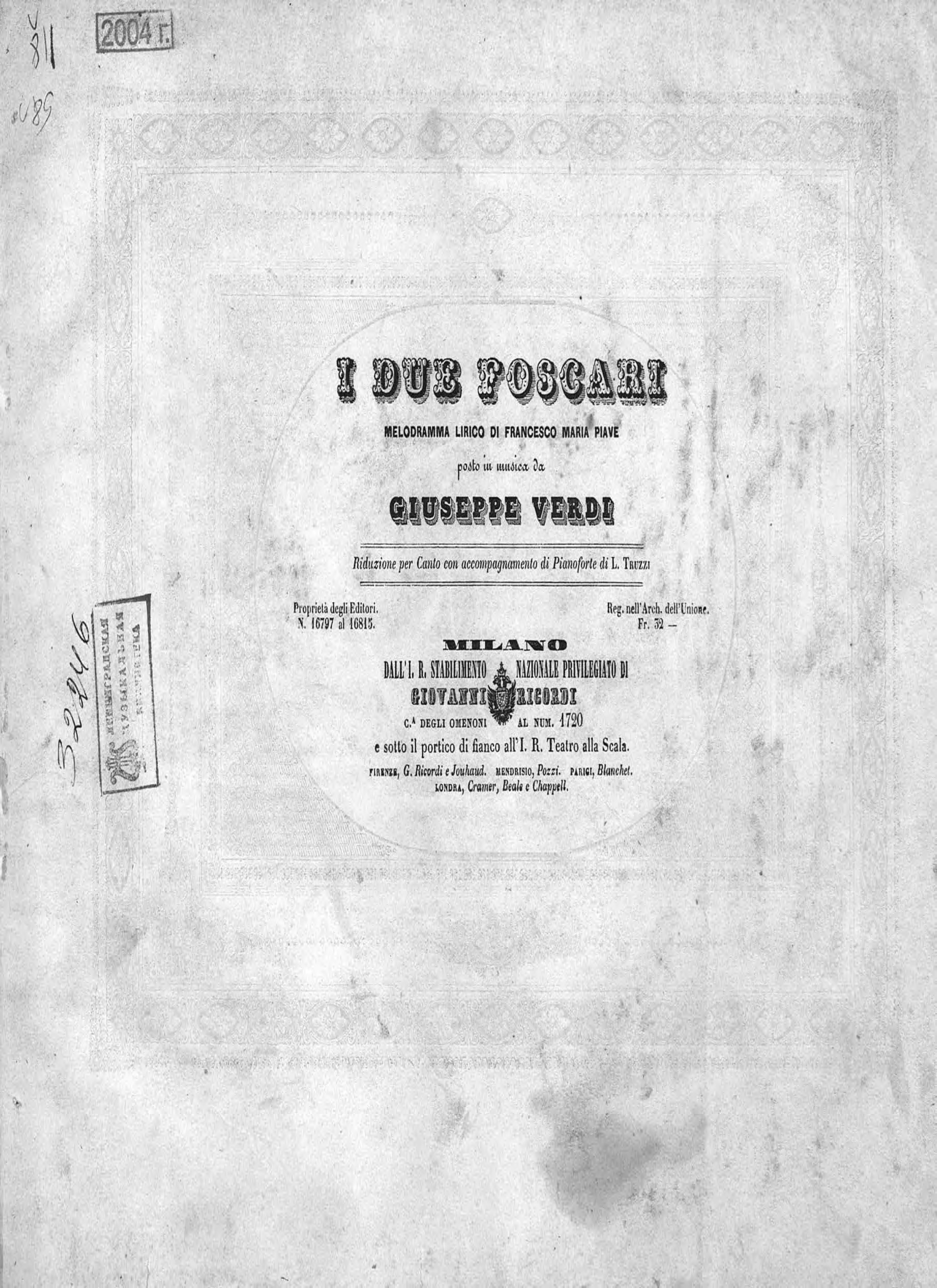Обложка книги «Ti due Foscari»