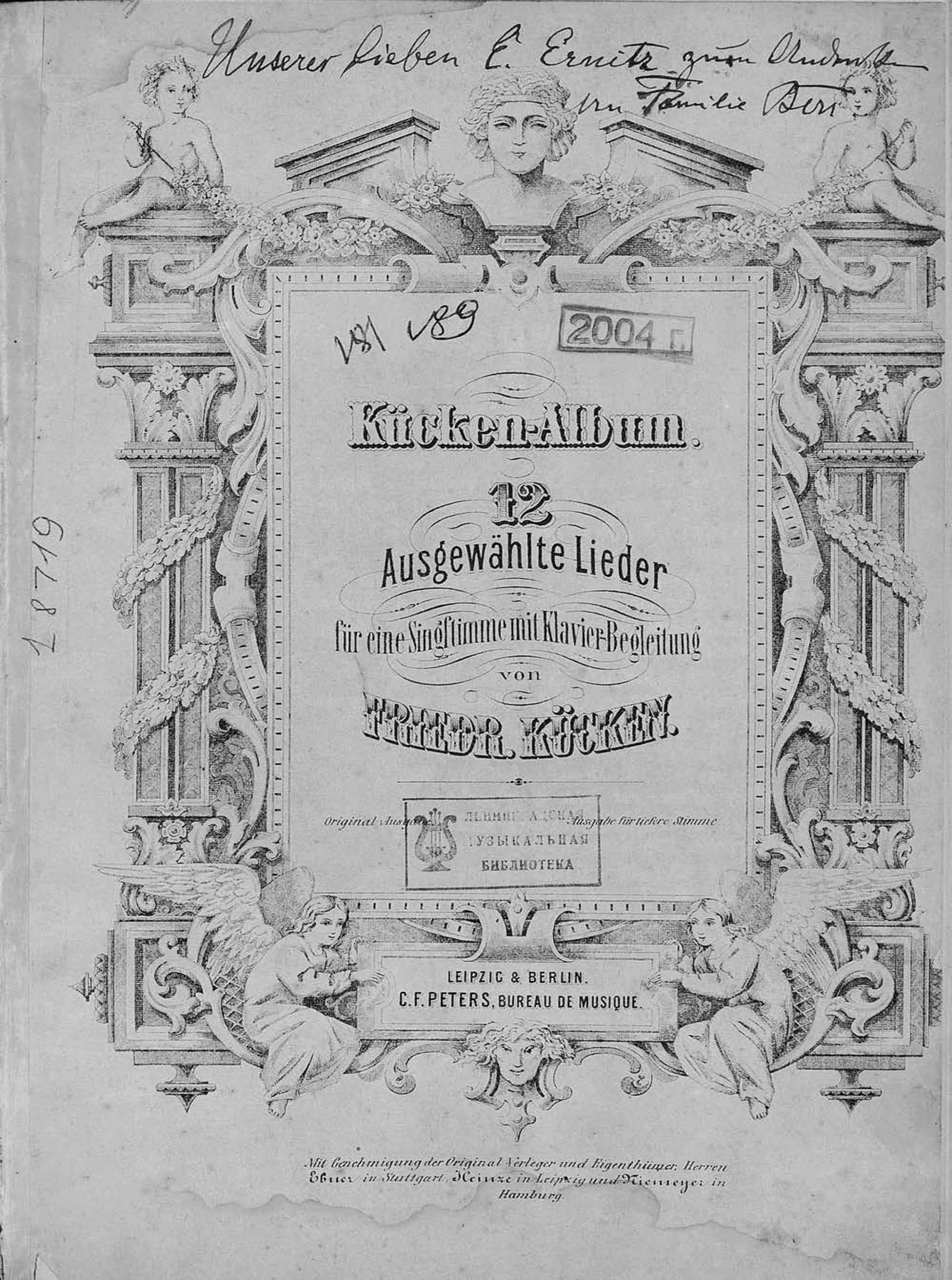Обложка книги «12 Ausgewahlte Lieder fur eine Singstimme mit Klavier-Begleitung v. Friedr. Kucken»