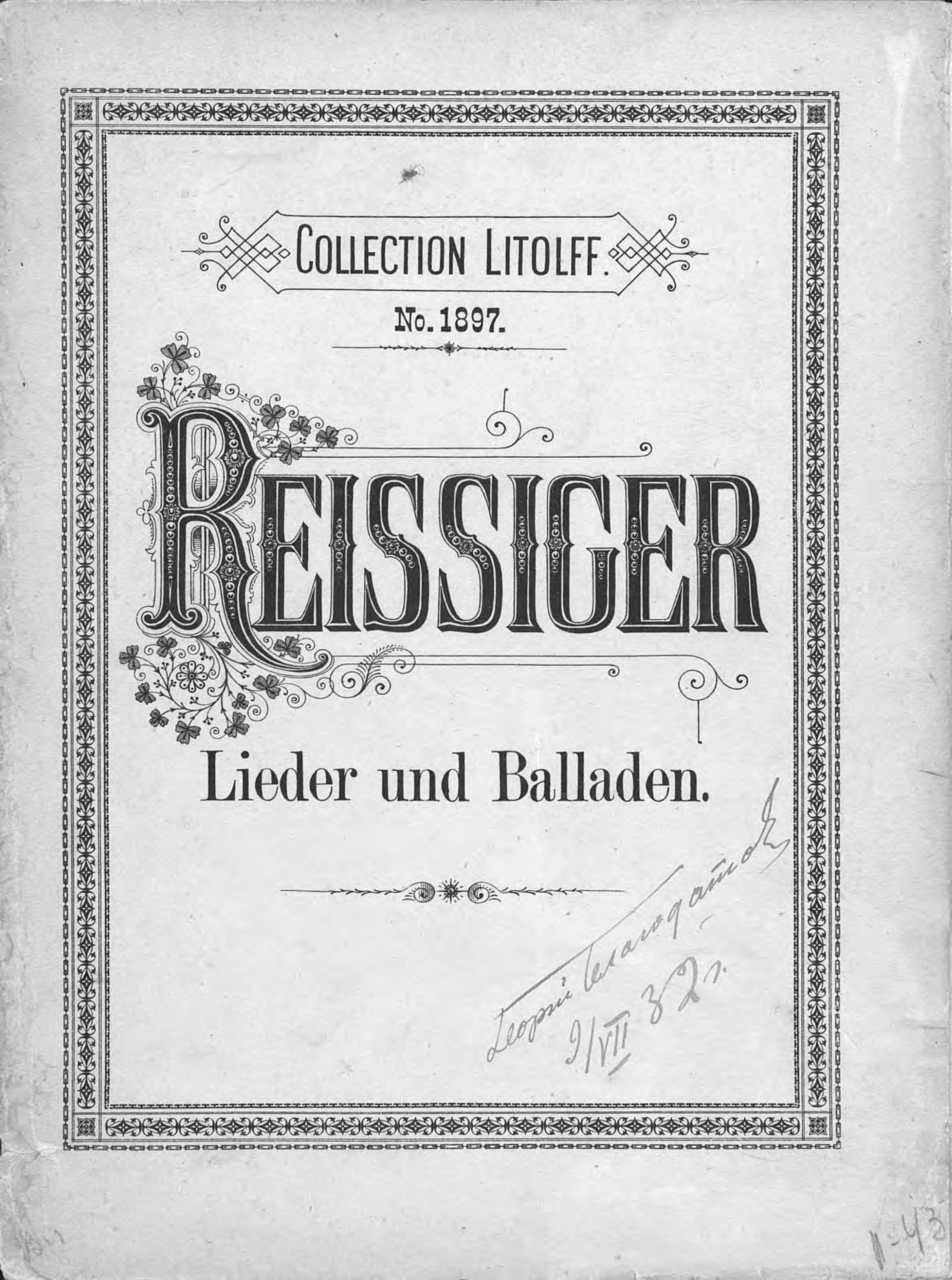 Обложка книги «Lieder und Balladen fur eine Singstimme mit Pianofortebegleitung v. C. G. Reissiger»