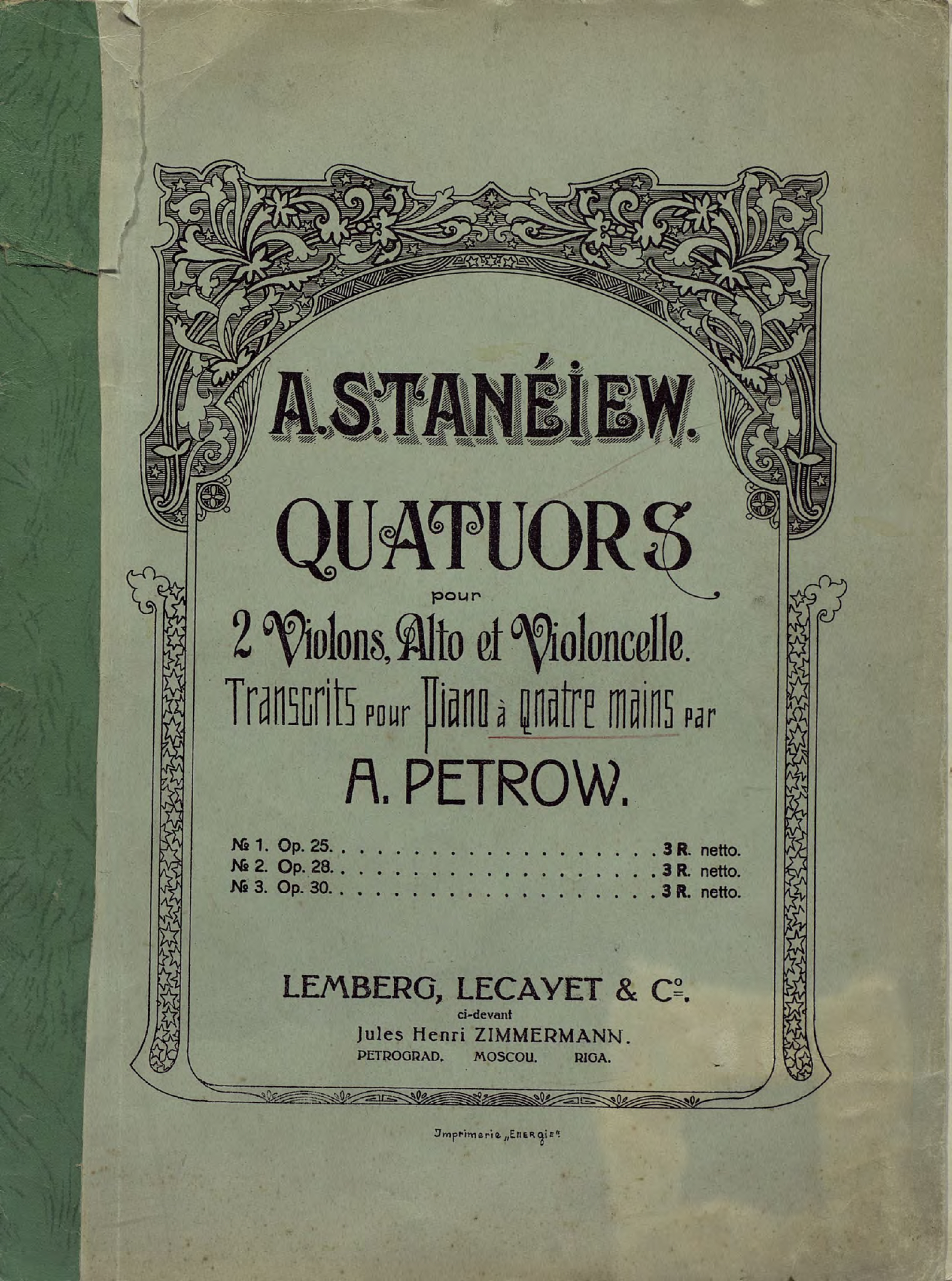 Обложка книги «Quatuor pour 2 Violons, Alto et Violoncelle»