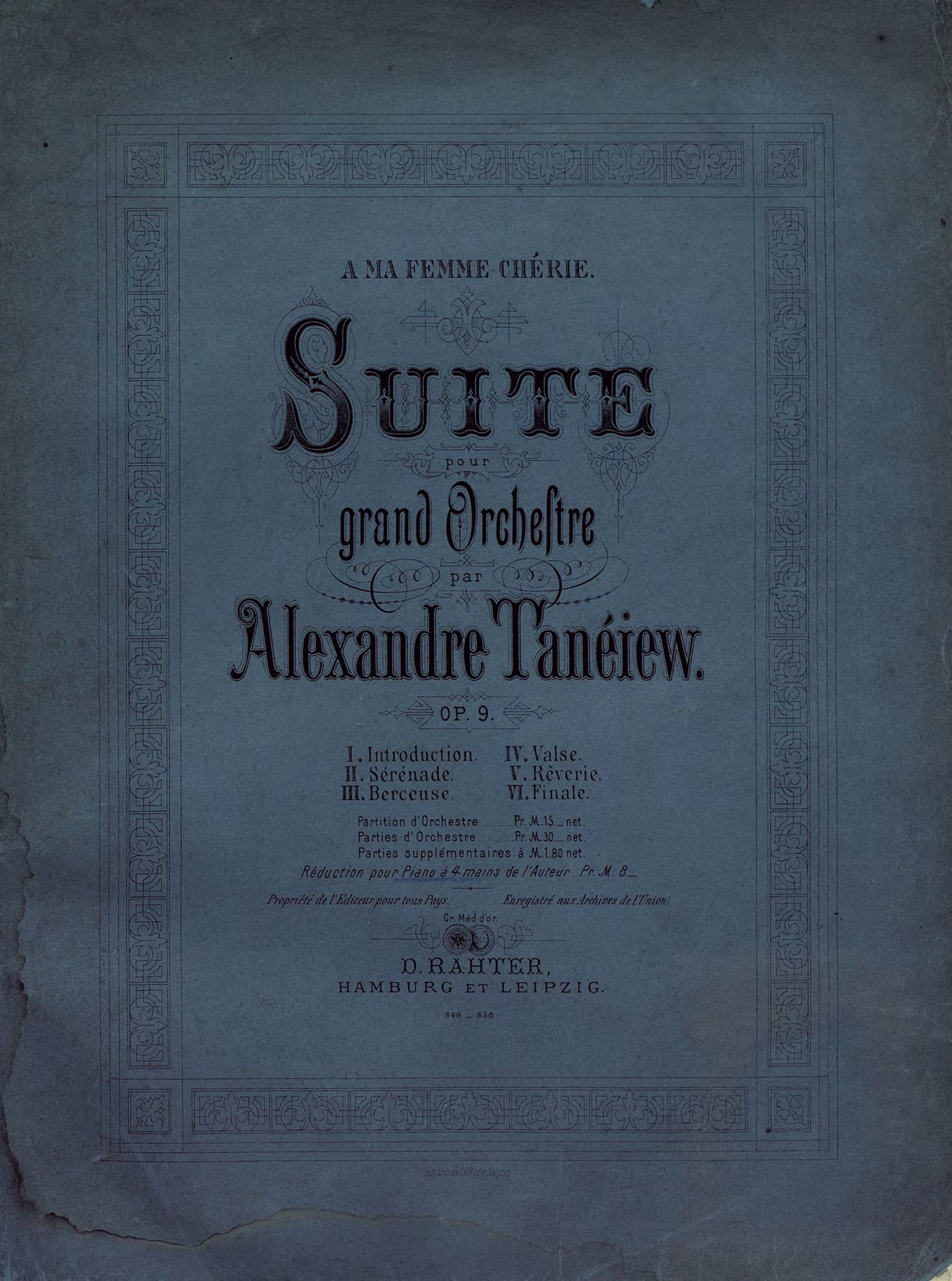 Обложка книги «Suite pour grand Orchestre par Alexandre Taneiew»