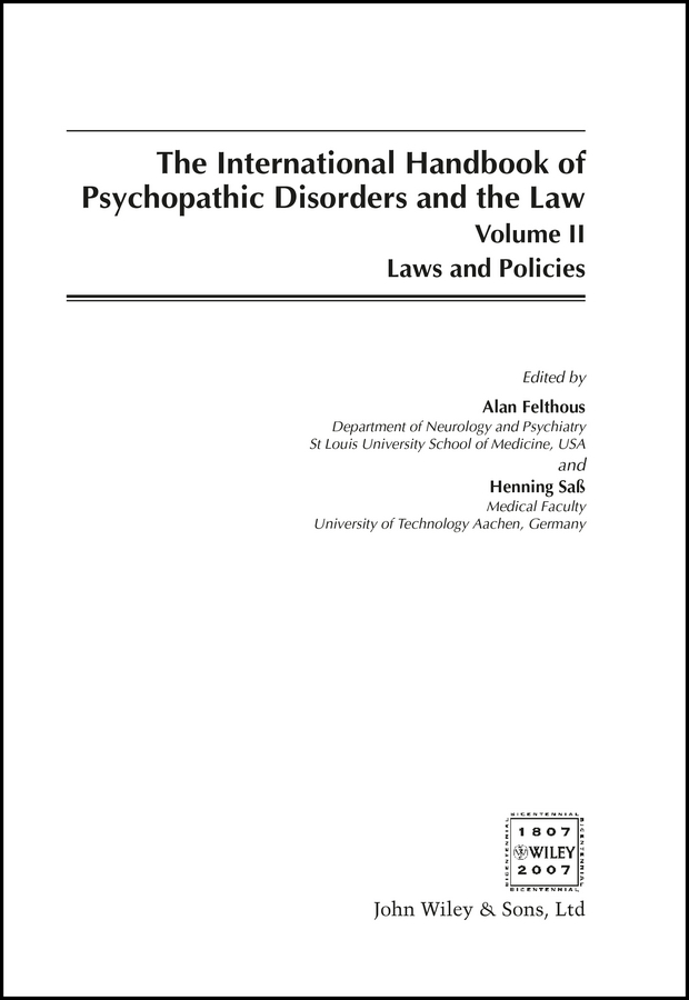 Обложка книги «The International Handbook on Psychopathic Disorders and the Law»