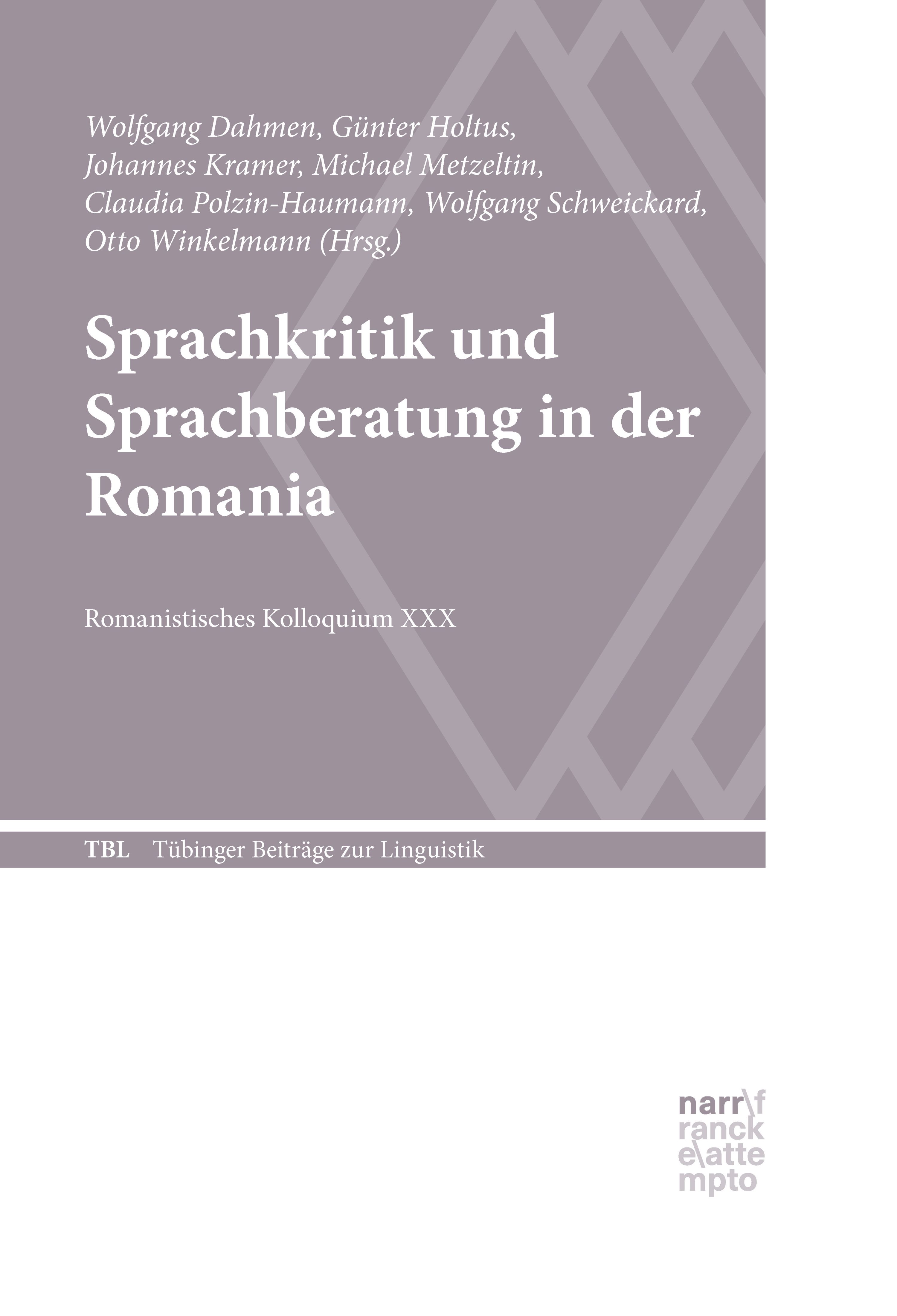 Обложка книги «Sprachkritik und Sprachberatung in der Romania»