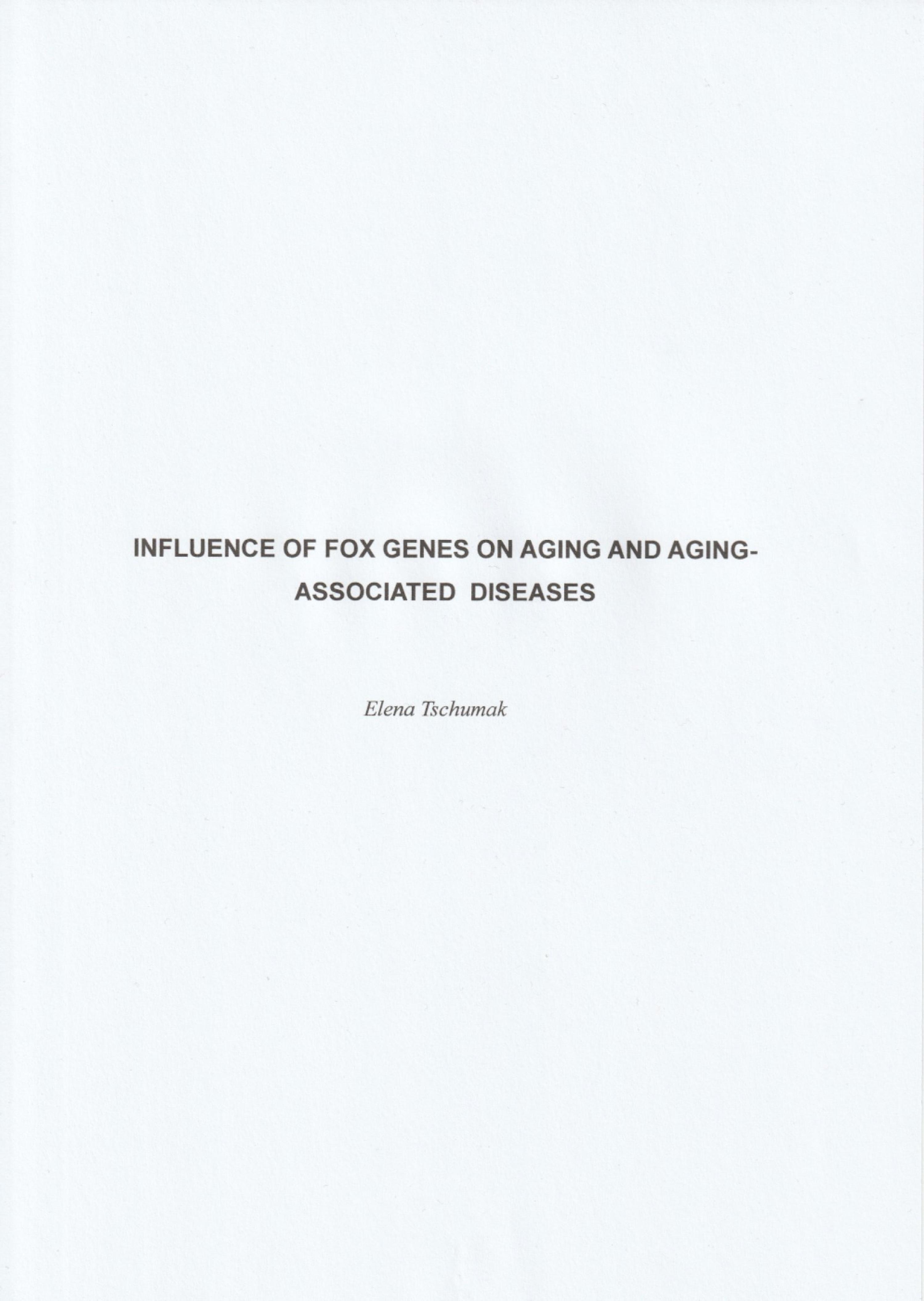 Обложка книги «Influence of FOX genes on aging and aging-associated diseases»