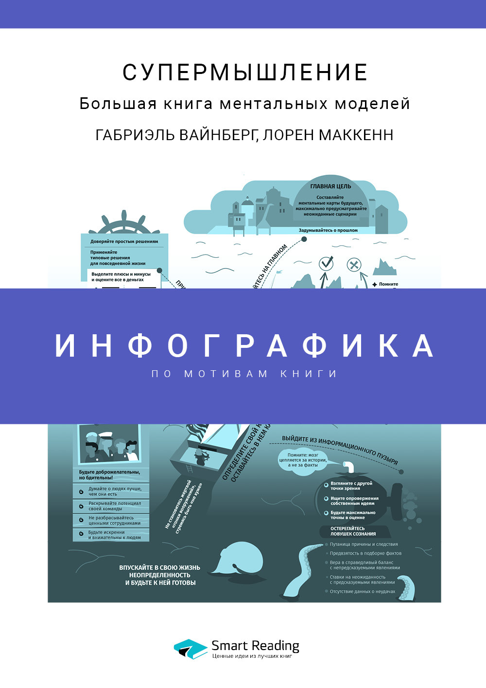 Обложка книги «Инфографика по книге: Супермышление. Большая книга ментальных моделей. Габриэль Вайнберг, Лорен МакКенн»
