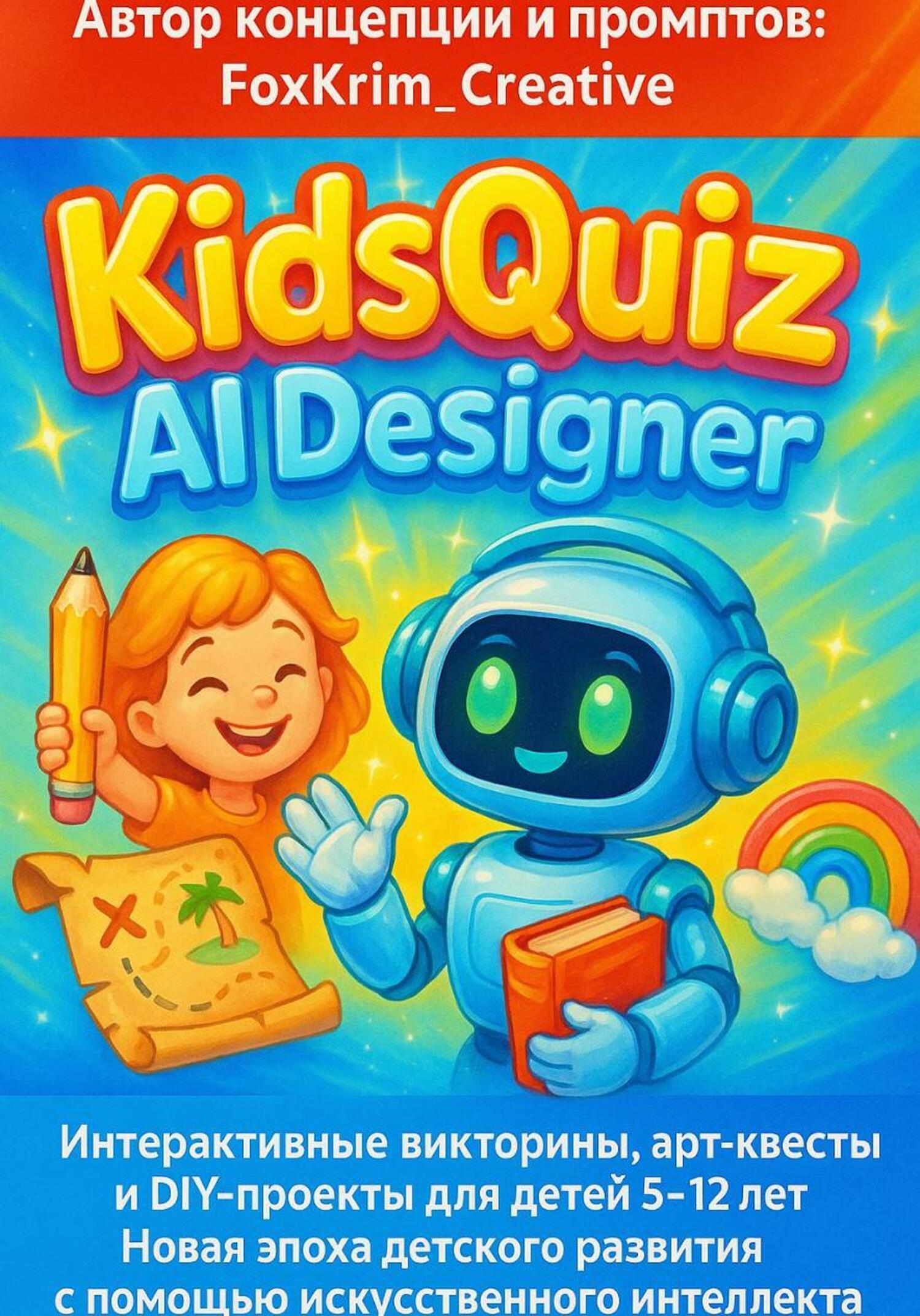 Обложка книги «KidsQuiz AI Designer: Игровые викторины, арт-квесты и DIY-проекты с искусственным интеллектом для детей 5–12 лет»