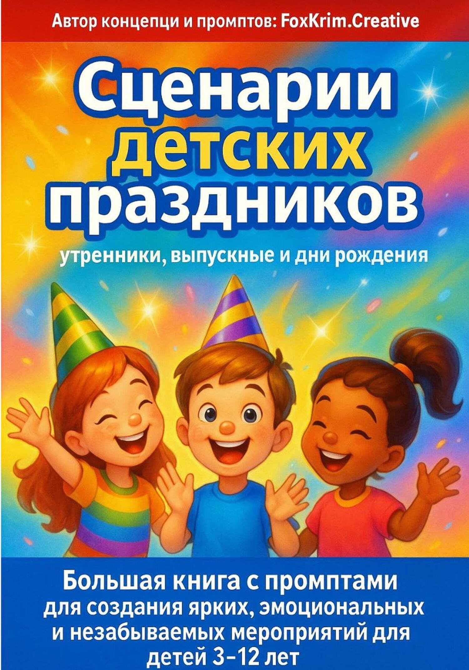 Обложка книги «Сценарии детских праздников: утренники, выпускные и дни рождения. Большая книга с промптами для создания ярких и незабываемых мероприятий для детей 3–12 лет»