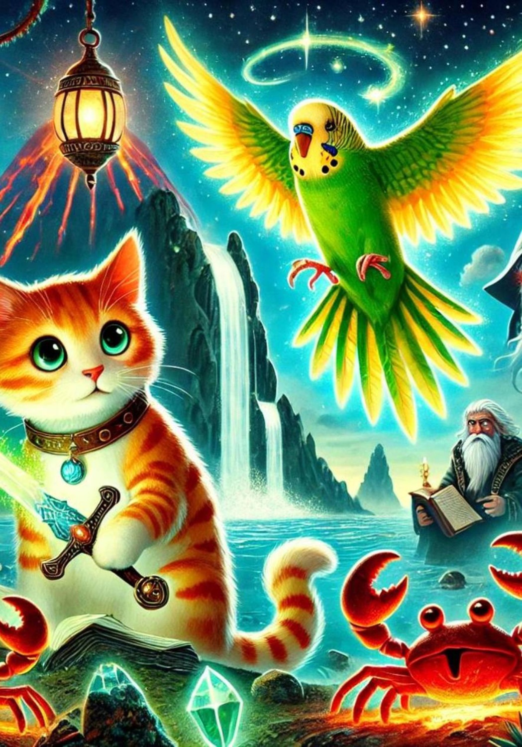 Обложка книги «The cat and the parrot part 1. Era of crabs. Written by 8 year old authorfrom Kazakhstan. He will be 12 in september of 2026»