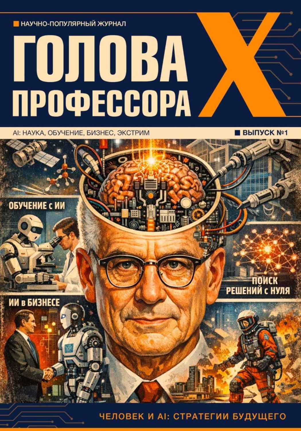 Обложка книги «Голова профессора Х. Выпуск 1. Человек и ИИ - стратегии будущего»