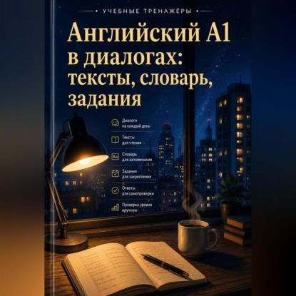 Обложка книги «Английский A1 в диалогах: тексты, словарь, задания»