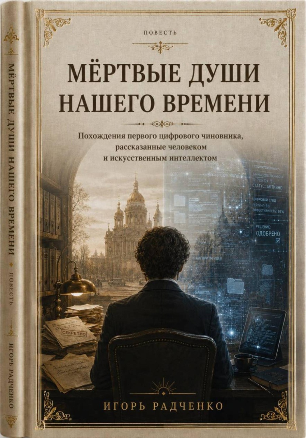 Обложка книги «Мертвые души нашего времени. Похождения первого цифрового чиновника, рассказанные человеком и искусственным интеллектом»