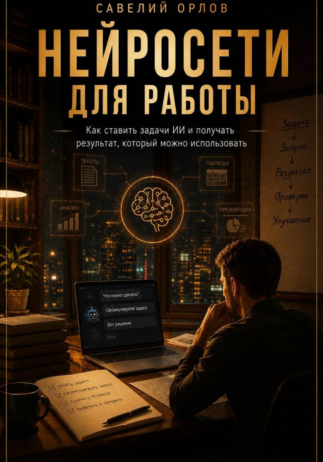 Обложка книги «Нейросети для работы. Как ставить задачи ИИ и получать результат, который можно использовать»