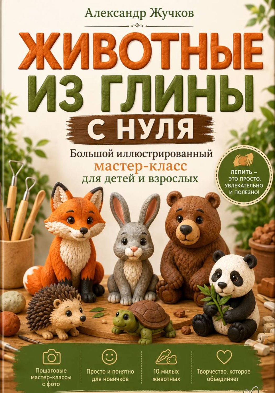 Обложка книги «Животные из глины с нуля. Большой иллюстрированный мастер-класс для детей и взрослых»