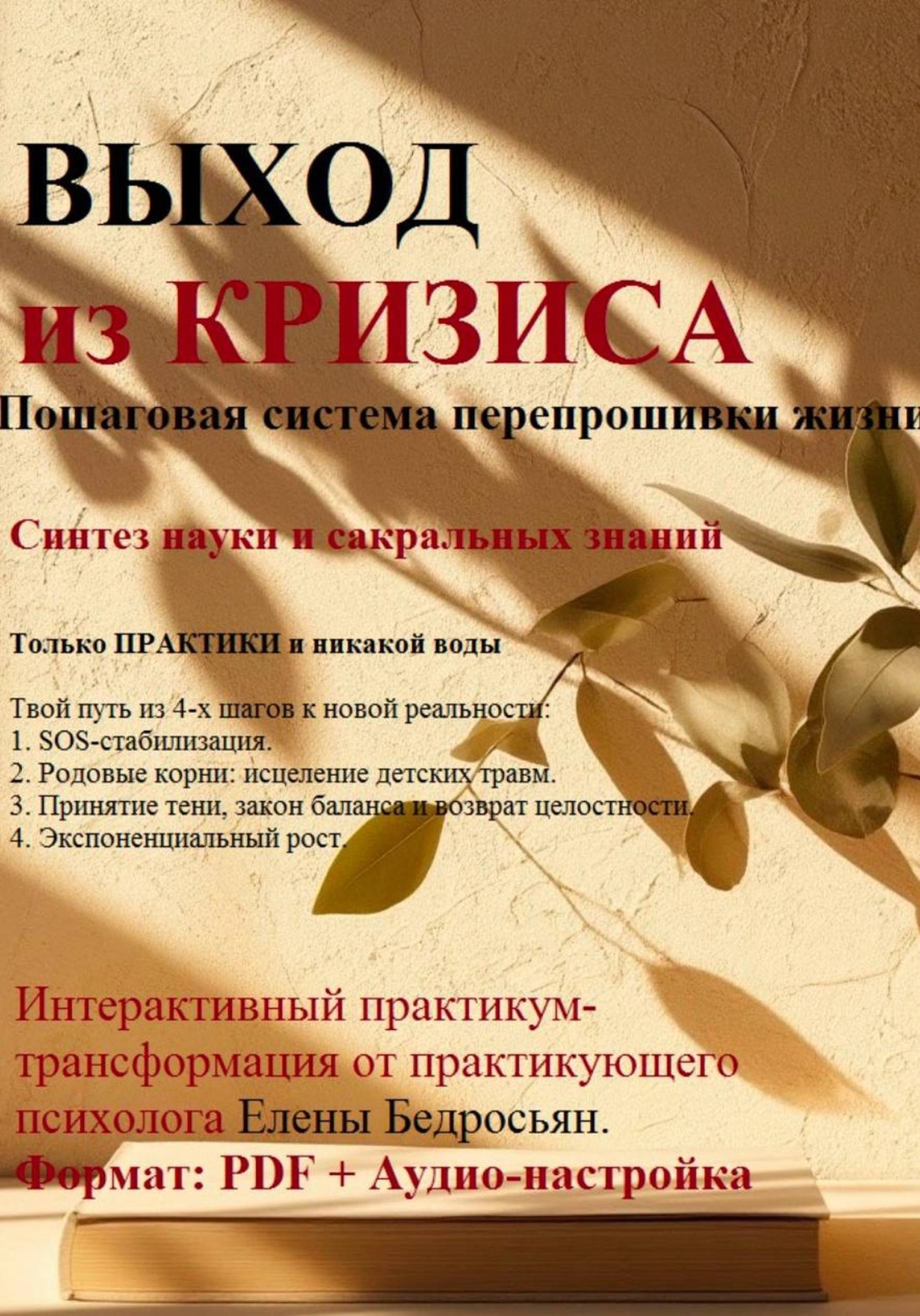 Обложка книги «Выход из кризиса. Электронная книга-практикум по психологии. Пошаговое руководство по выходу из выгорания, апатии и поиску ресурса. Психотерапия, Родовые практики, Сила Рода, PDF»