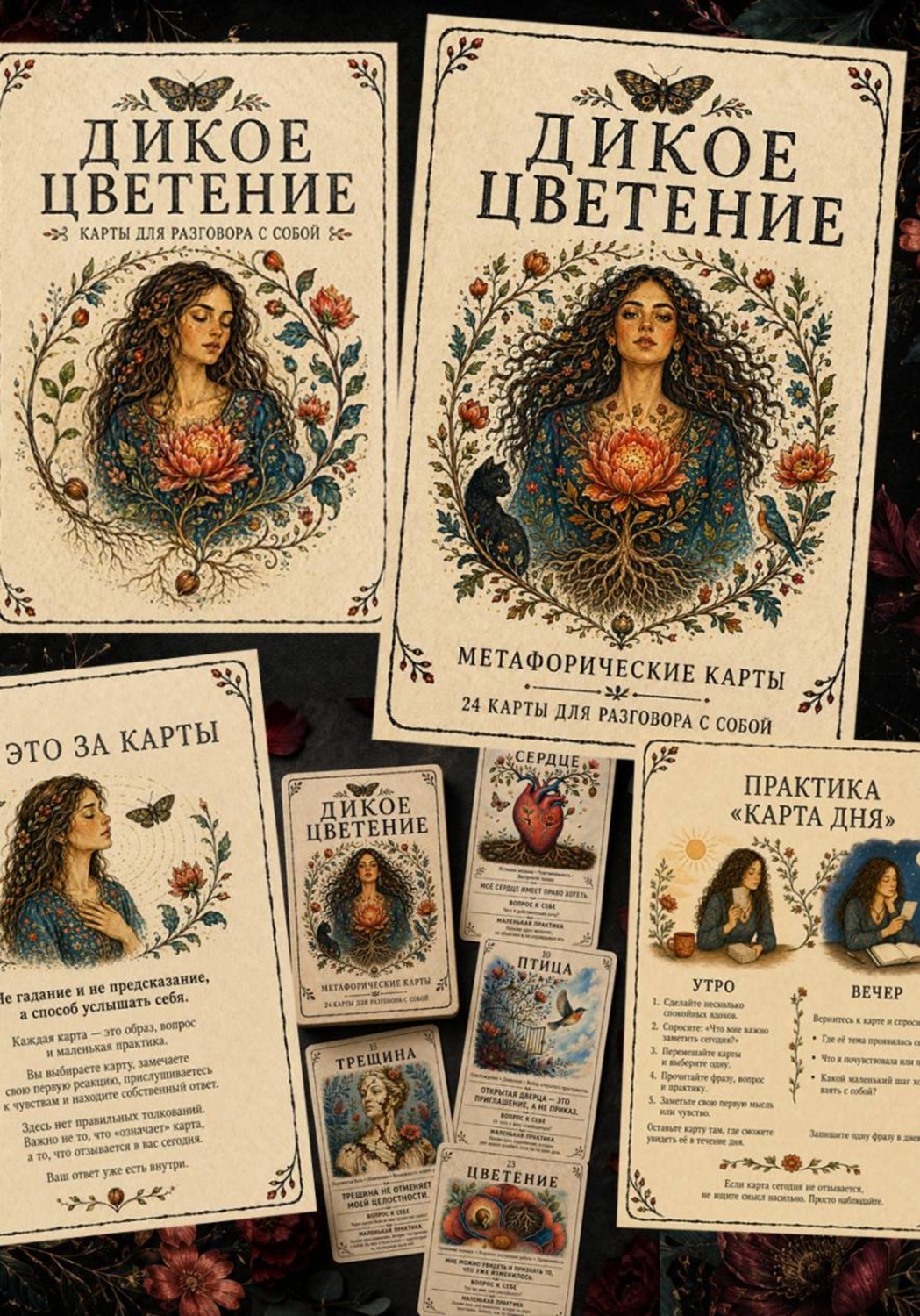Обложка книги «Дикое цветение. 24 метафорические карты для разговора с собой»