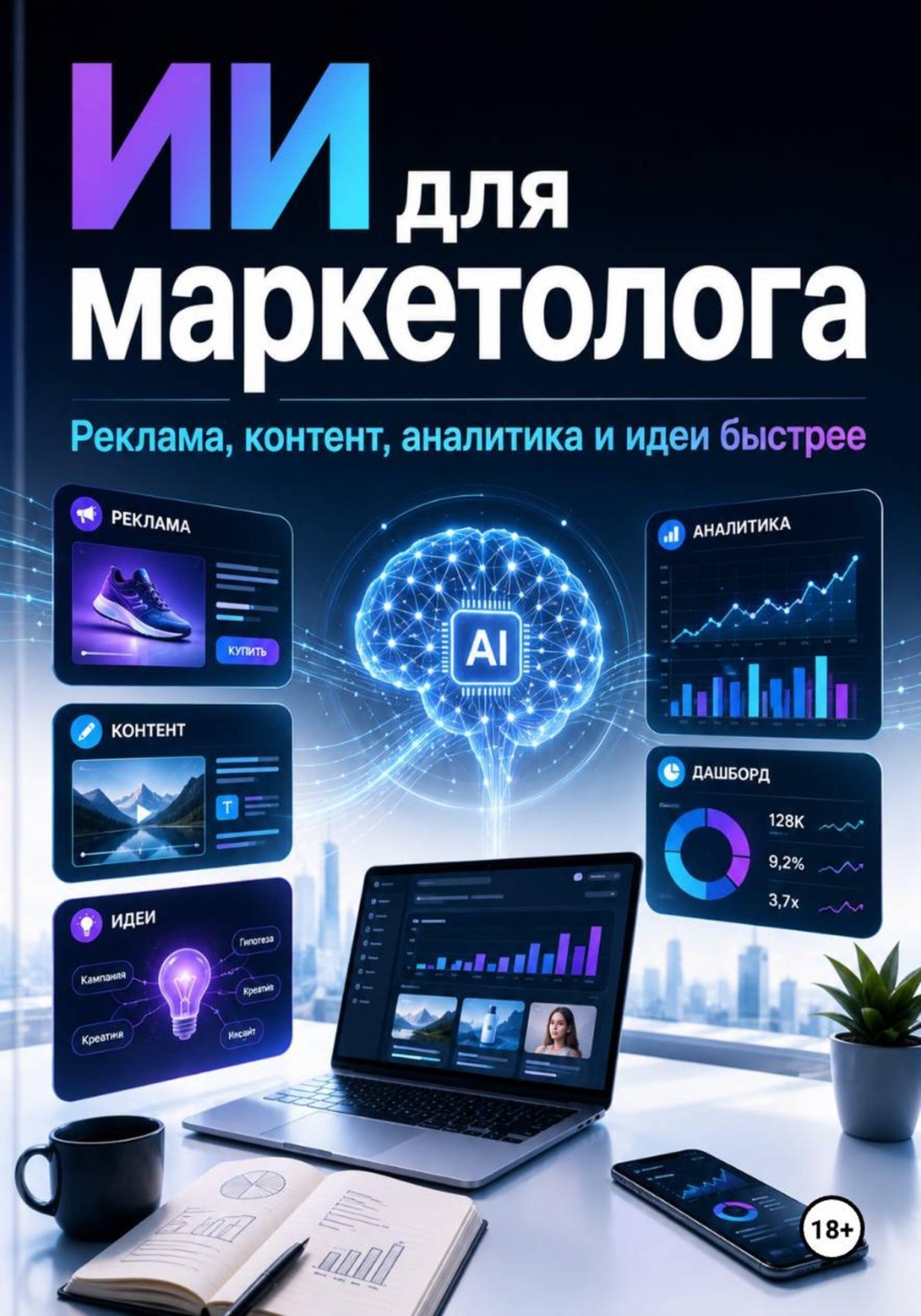 Обложка книги «ИИ для маркетолога — реклама, контент, аналитика и идеи быстрее»