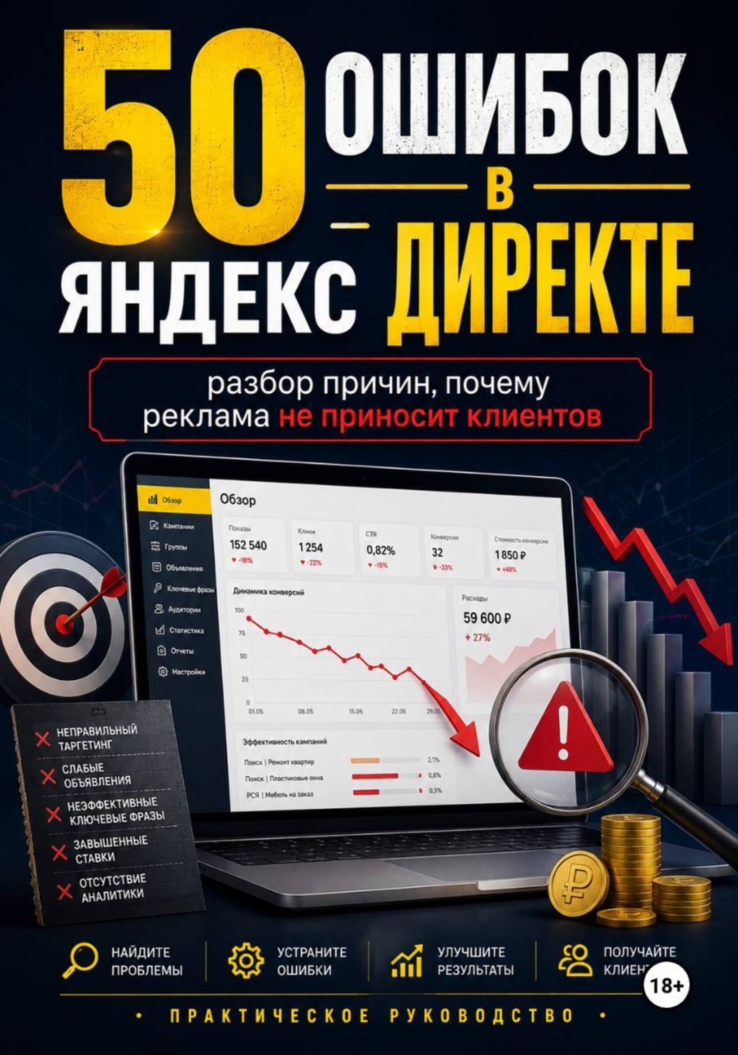 Обложка книги «50 ошибок в Яндекс Директе»