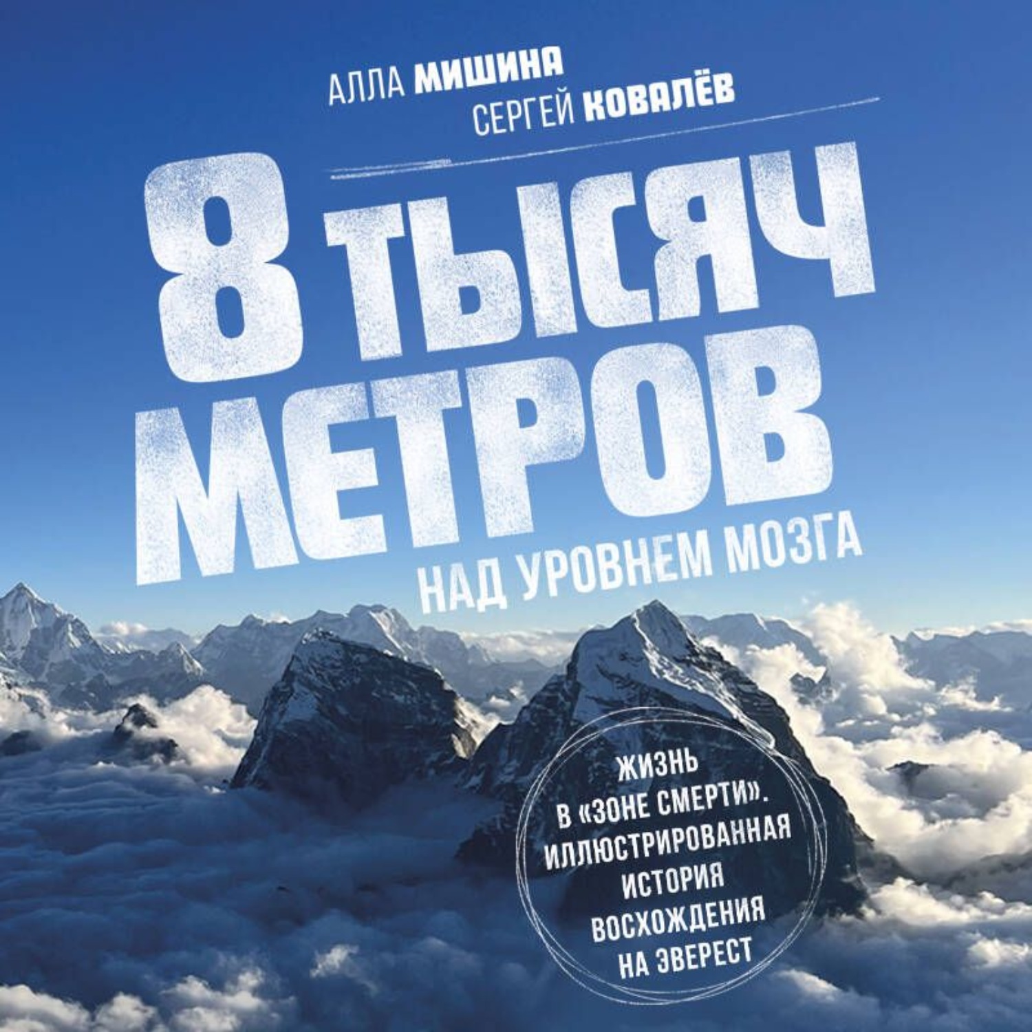 Обложка книги «8 тысяч метров над уровнем мозга. Жизнь в «зоне смерти». Иллюстрированная история восхождения на Эверест»