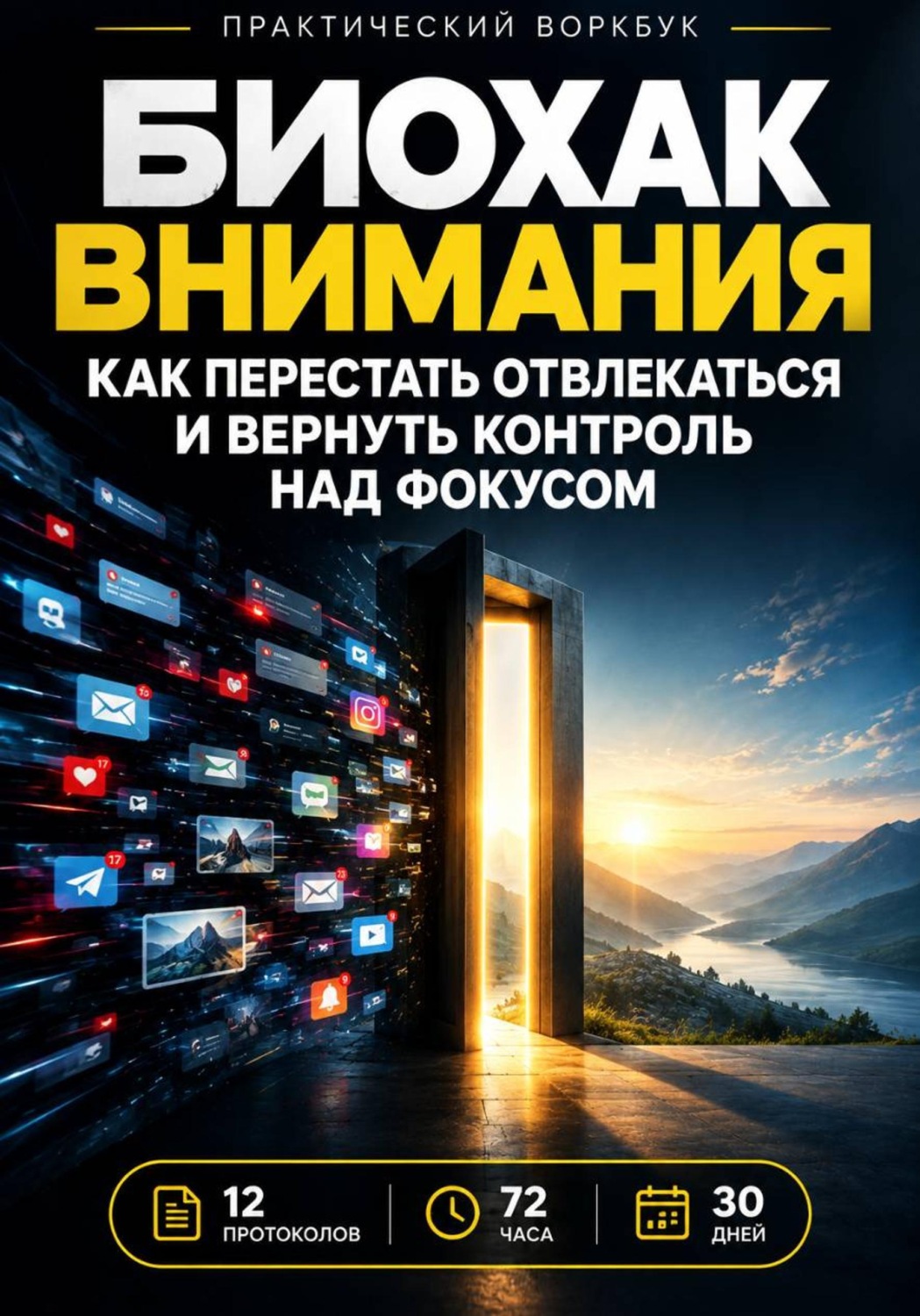 Обложка книги «Биохак внимания Практический воркбук: как перестать отвлекаться и вернуть контроль над фокусом»