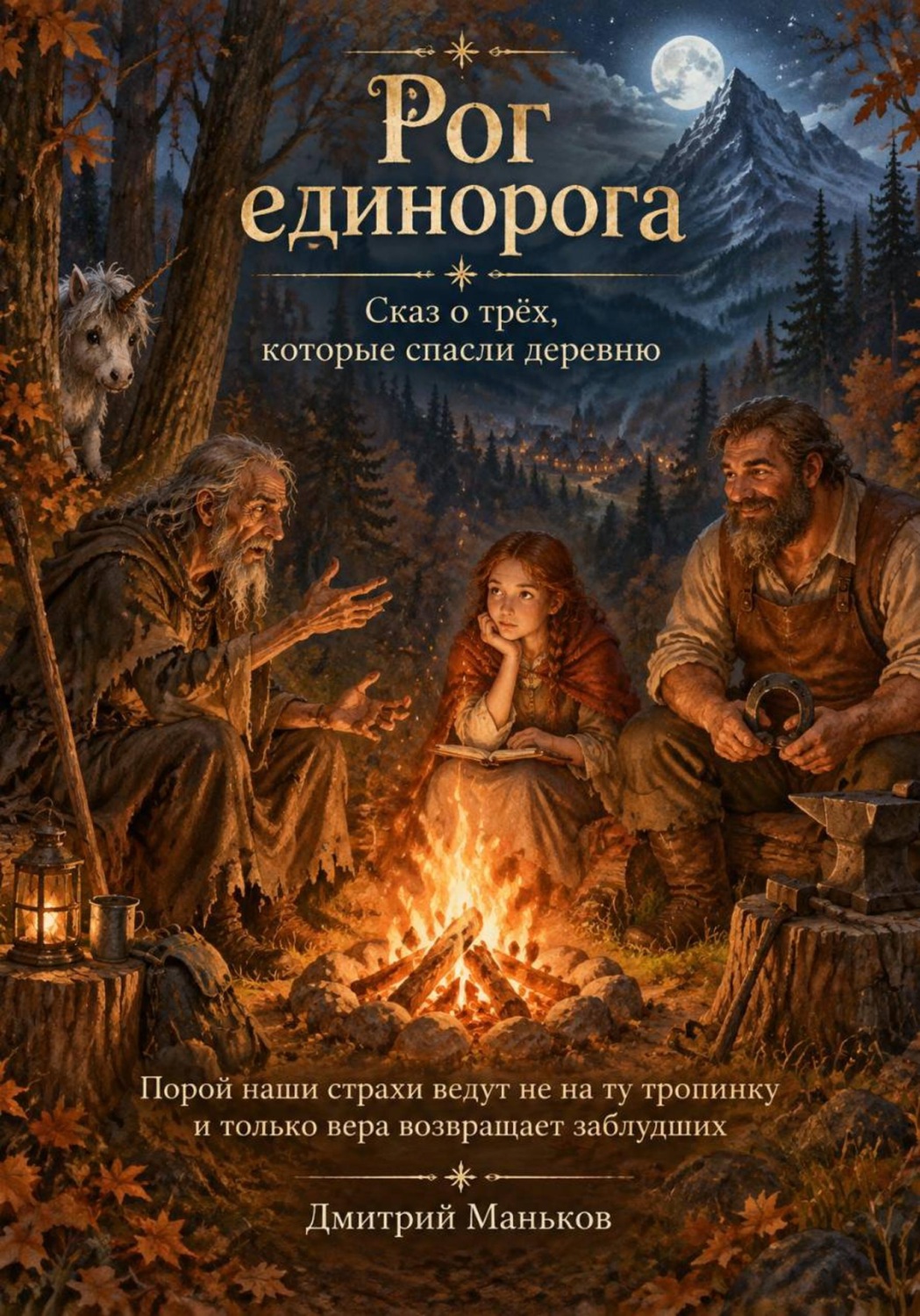 Обложка книги «Рог единорога. Сказ о трёх, которые спасли деревню (рассказ)»