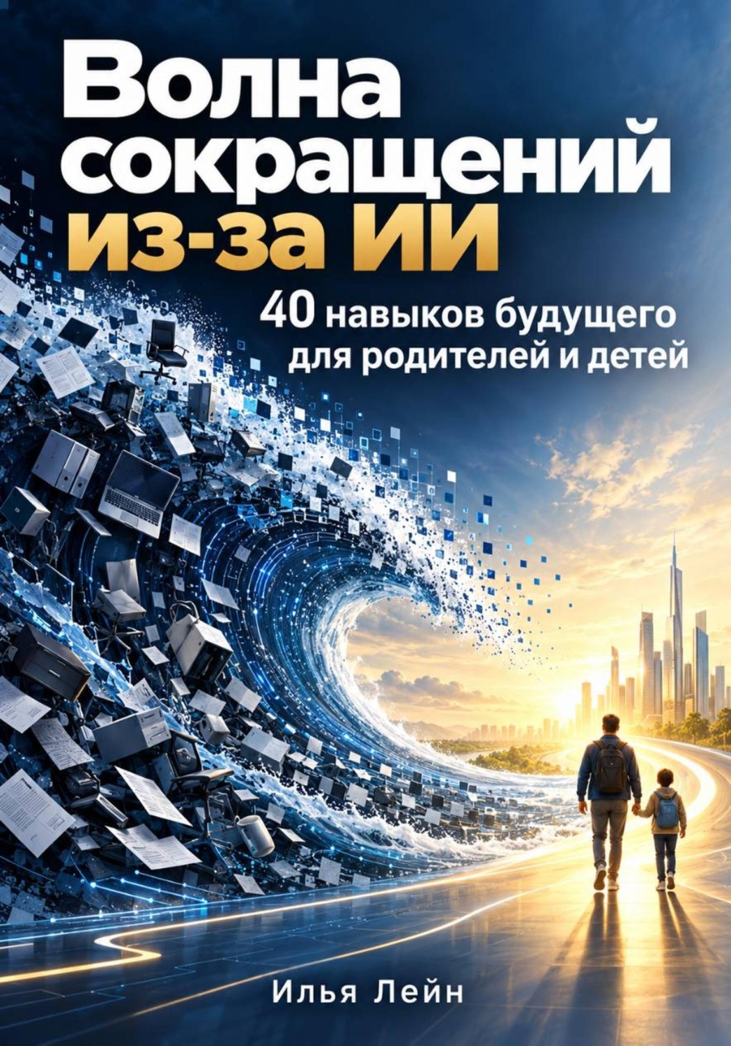 Обложка книги «Волна сокращений из-за ИИ. 40 навыков будущего для родителей и детей»