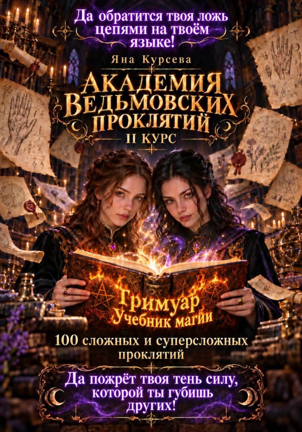 Обложка книги «Академия ведьмовских проклятий. Второй курс. Гримуар учебник магии. 100 сложных и суперсложных проклятий»