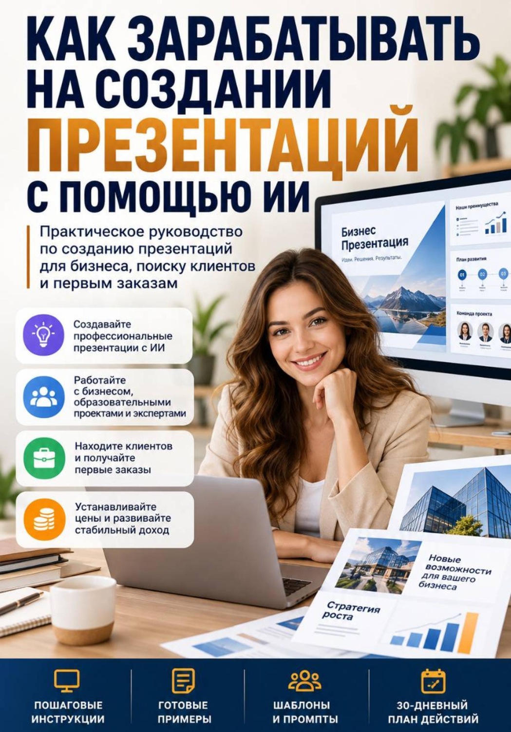 Обложка книги «Как зарабатывать на создании презентаций с помощью ИИ»