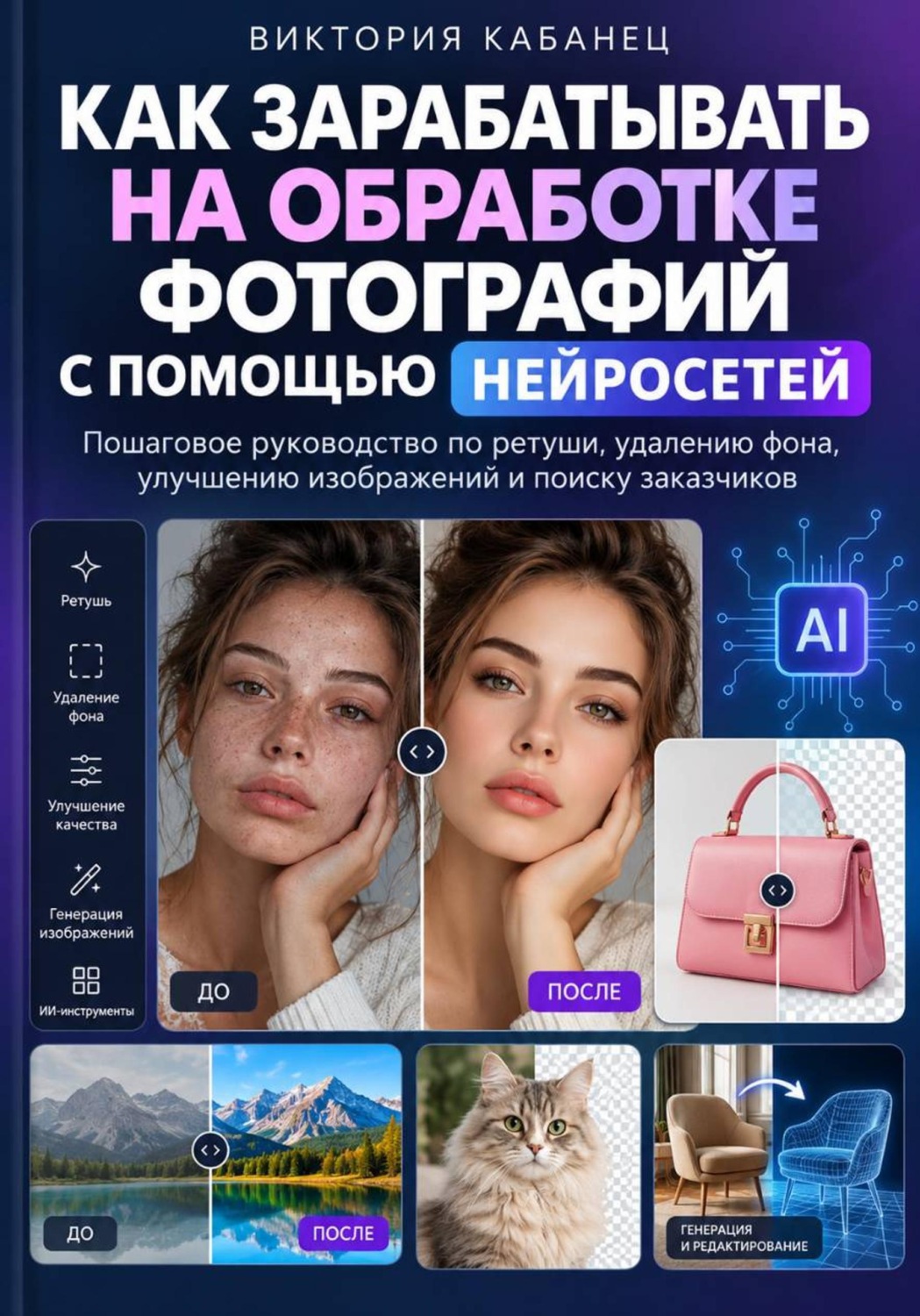 Обложка книги «Как зарабатывать на обработке фотографий с помощью нейросетей»