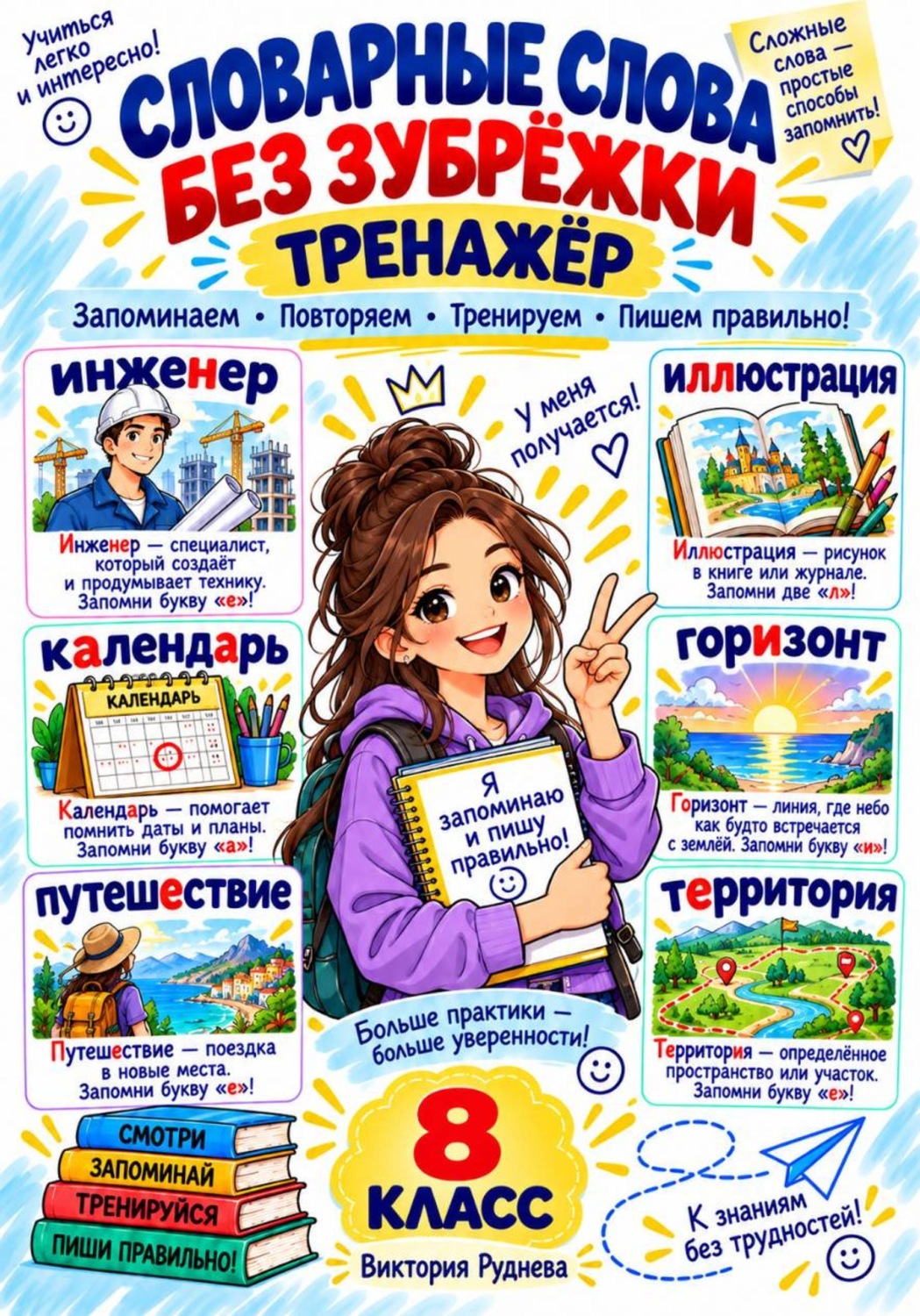 Обложка книги «Тренажер. Словарные слова без зубрежки 8 класс»
