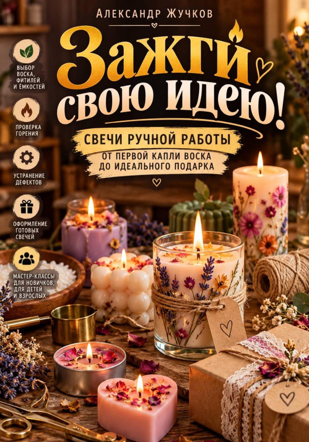 Обложка книги «Зажги свою идею! Свечи ручной работы от первой капли воска до идеального подарка»